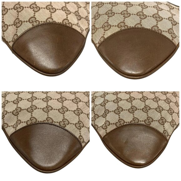 Auth GUCCI - 14057 Dark Brown Beige Jacquard Leather Handbag - Picture 16 of 16